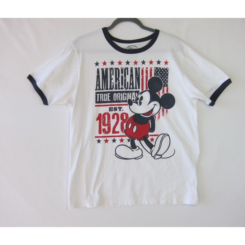 Disney Mickey Mouse T-Shirt American Flag True Original Crew Neck Graphic Size L